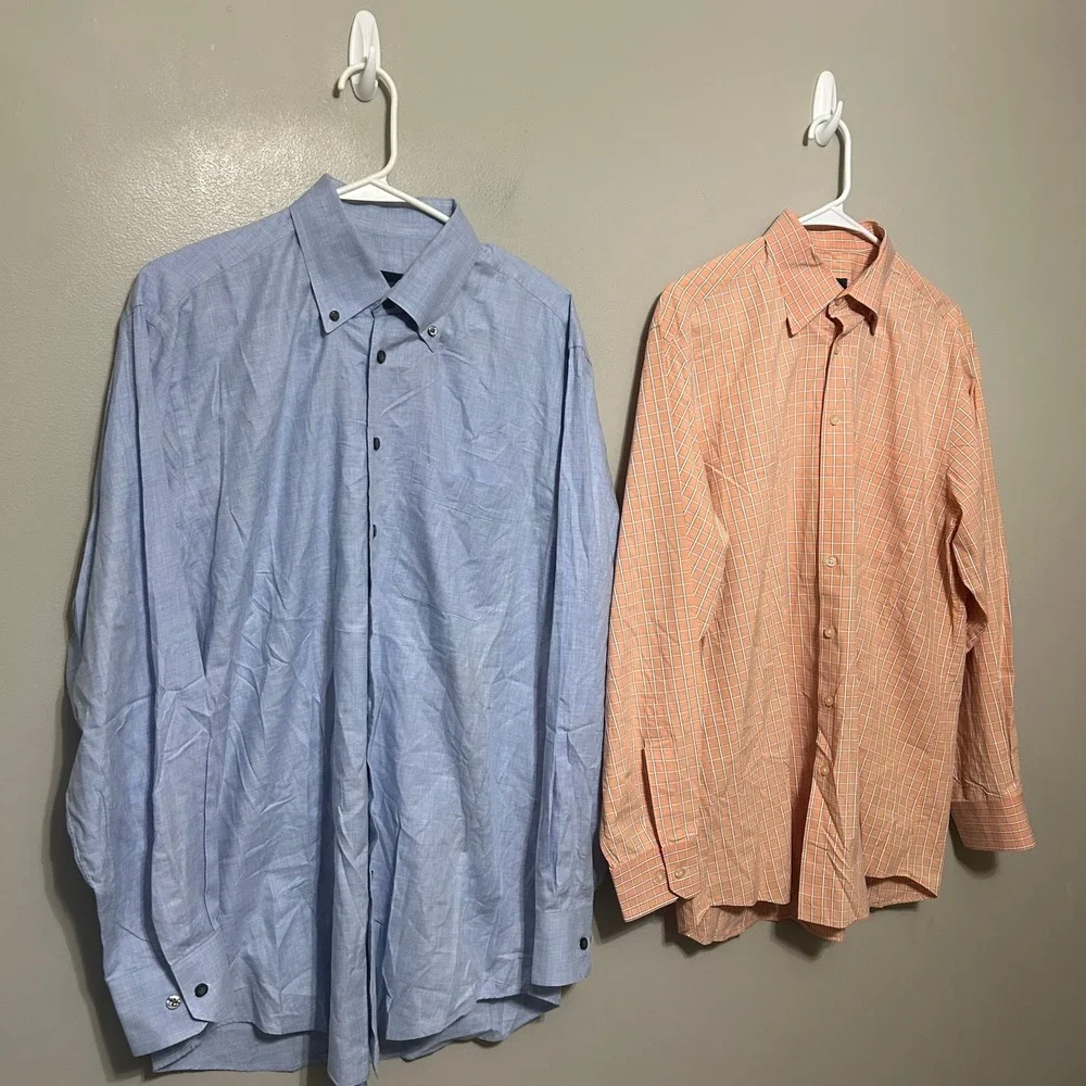 Scott Barber Men's Button Down Shirt XL Blue Orange Check Plaid Bundle 4 Pack